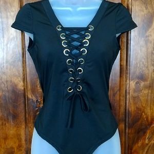 Black front tie bodysuit